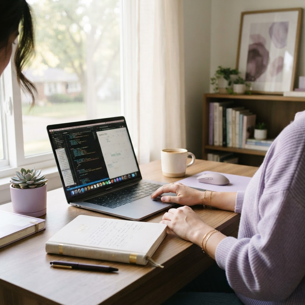 Persona trabajando de forma remota desde casa con flexibilidad
