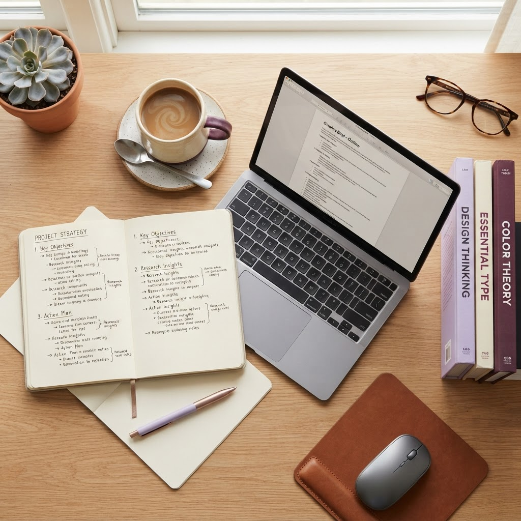 Espacio de trabajo organizado para producción de contenido educativo